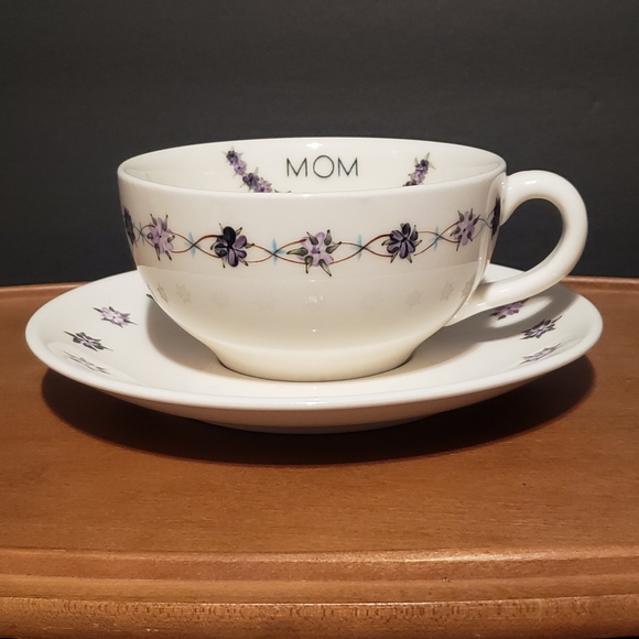 Vintage Enesco Mom Cup and Saucer Purple Flowers - Picture 8 of 10